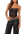 Edikted Crystal Embellished Strapless Mesh Corset Top In Black