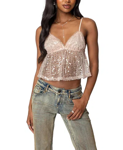 EDIKTED SHEER SEQUIN BABYDOLL TANK TOP