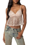 Edikted Sheer Sequin Babydoll Tank Top In Pink