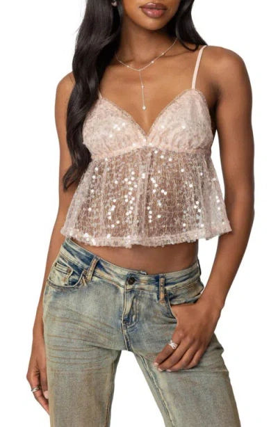 EDIKTED EDIKTED SHEER SEQUIN BABYDOLL TOP