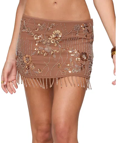EDIKTED SHEER SEQUIN BEAD FRINGED MINI SKIRT