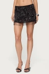 Edikted Sheer Sequin Bead Fringed Mini Skirt In Black, Women's At Urban Outfitters