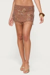 Edikted Sheer Sequin Bead Fringed Mini Skirt In Brown, Women's At Urban Outfitters In Brown