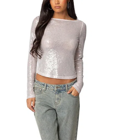 EDIKTED SHEER SEQUIN BOAT NECK TOP