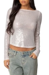 Edikted Sheer Sequin Long Sleeve Top In Cream
