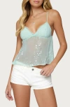 Edikted Sheer Sequin Mesh Babydoll Camisole In Blue