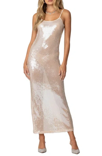 Edikted Sheer Sequin Slipdress In Light-pink