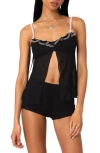 Edikted Sheer Split Front Babydoll Camisole In Black