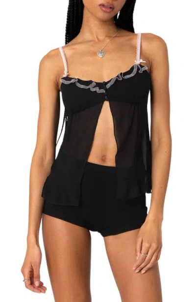 Edikted Sheer Split Front Babydoll Camisole In Black