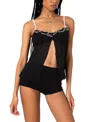 Shop Edikted Sheer Split Front Babydoll Top In Black