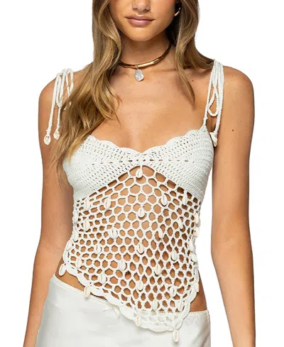 Edikted Shelley Asymmetric Crochet Top In White