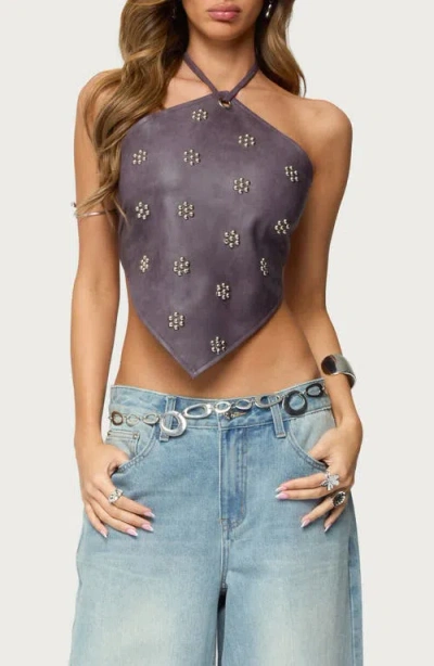 Edikted Shila Studded Faux Leather Halter Top In Purple