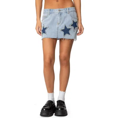 Edikted Shining Star Embellished Denim Miniskirt In Light-blue