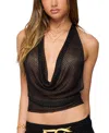 Edikted Metallic Cowl Neck Halter Crop Top In Black