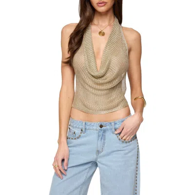 EDIKTED EDIKTED SHINY RIB COWL NECK HALTER TOP