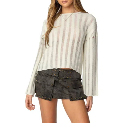 Edikted Shredded Ladder Stitch Sweater In Cream