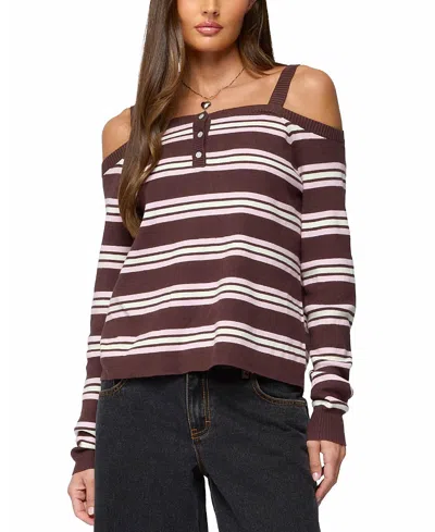 Edikted Shyla Off Shoulder Striped Knit Top In Multi