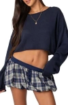 Edikted Shyrah Oversize Knit Crop Top In Navy