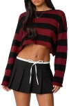 Edikted Shyrah Stripe Oversize Knit Crop Top In Burgundy-and-black