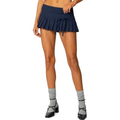 Edikted Side Bow Pleated Stretch Cotton Miniskort In Navy