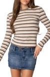 Edikted Sivan Stripe Stretch Cotton T-shirt In Beige