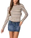 Edikted Sivan Stripe Stretch Cotton T-shirt In Beige