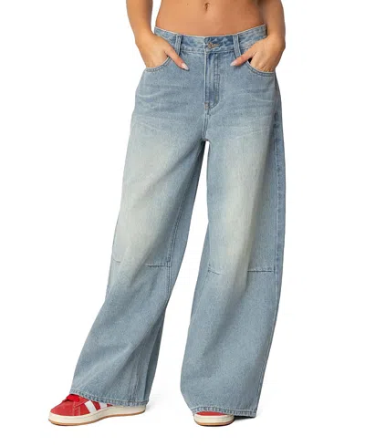 Edikted Skater Girl Washed Low Rise Jeans In Blue