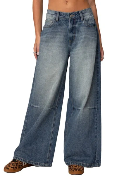 Edikted Skater Low Rise Nonstretch Wide Leg Jeans In Blue-washed