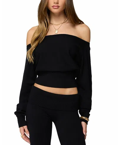 Edikted Skyla Off Shoulder Knit Sweater In Black