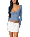 Edikted Skylar V-neck Long Sleeve Top In Navy