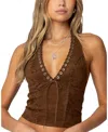 Edikted Sloane Faux Suede Halter Top In Brown