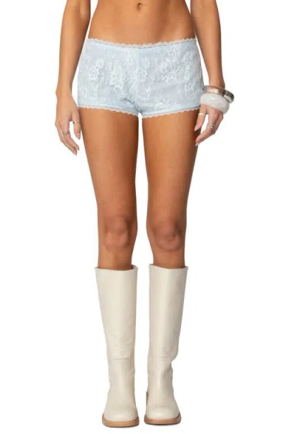 Edikted Sloaney Lace Micro Shorts In Light-blue