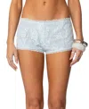 Edikted Sloaney Lace Micro Shorts In Light-blue