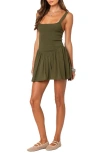 Edikted Drop Waist Smocked Mini Dress In Olive