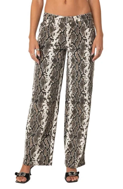 Edikted Snakeskin Print Low Rise Wide Leg Jeans