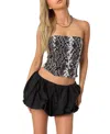 Edikted Snakeskin Print Strapless Mesh Corset Top In Snake