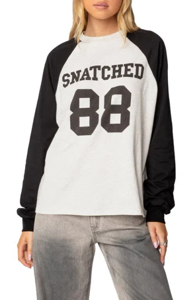 Edikted Snatched Oversize Baseball Graphic T-shirt In Gray-melange