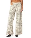 Edikted Snow Leopard Print Low Rise Wide Leg Jeans In Cream