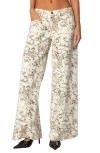 Edikted Snow Leopard Print Low Rise Wide Leg Jeans In Cream