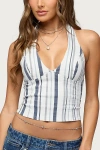 Edikted Sofey Stripe Denim Halter Top In White