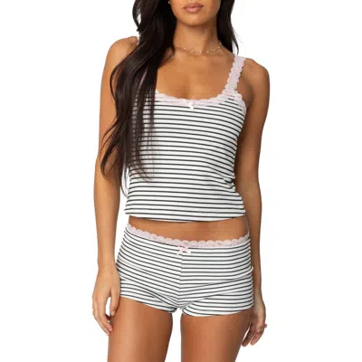 Edikted Sofi Stripe Lace Trim Camisole In White-and-black