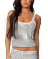 Edikted Sofi Stripe Lace Trim Camisole In White-and-black