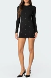 Edikted Solace Studded Long Sleeve Minidress In Black