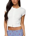 Edikted Solina Ribbed Button Up Top In White