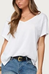 Edikted Sonora Oversized V Neck T Shirt Top In White, Women's At Urban Outfitters In Multi