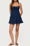 Edikted Sontana Tiered Tie Strap Minidress In Blue