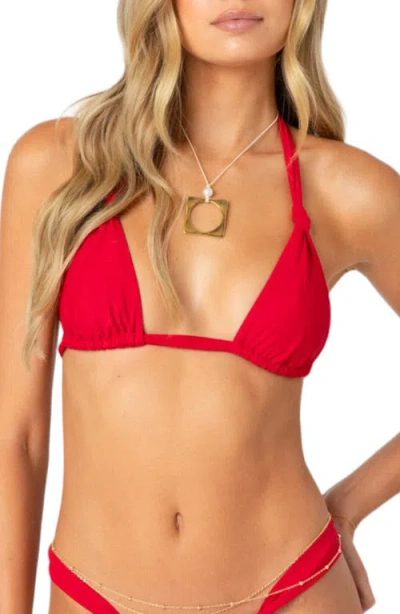 Edikted Soraya Knotted Triangle Bikini Top In Red