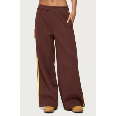 Edikted Sorin Side Stripe Wide Leg Sweatpants In Brown