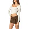 Edikted Sorrel Asymmetric Knit Crop Top In Cream