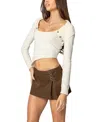 Edikted Sorrel Asymmetric Knit Crop Top In Cream
